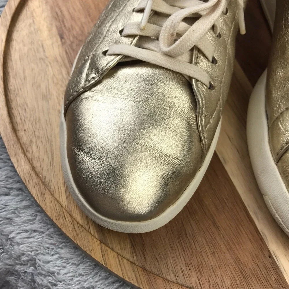 Cole Haan Grand Pro Tennis Shoe Womens 9B Metallic Gold Leather Lace Up Sneakers